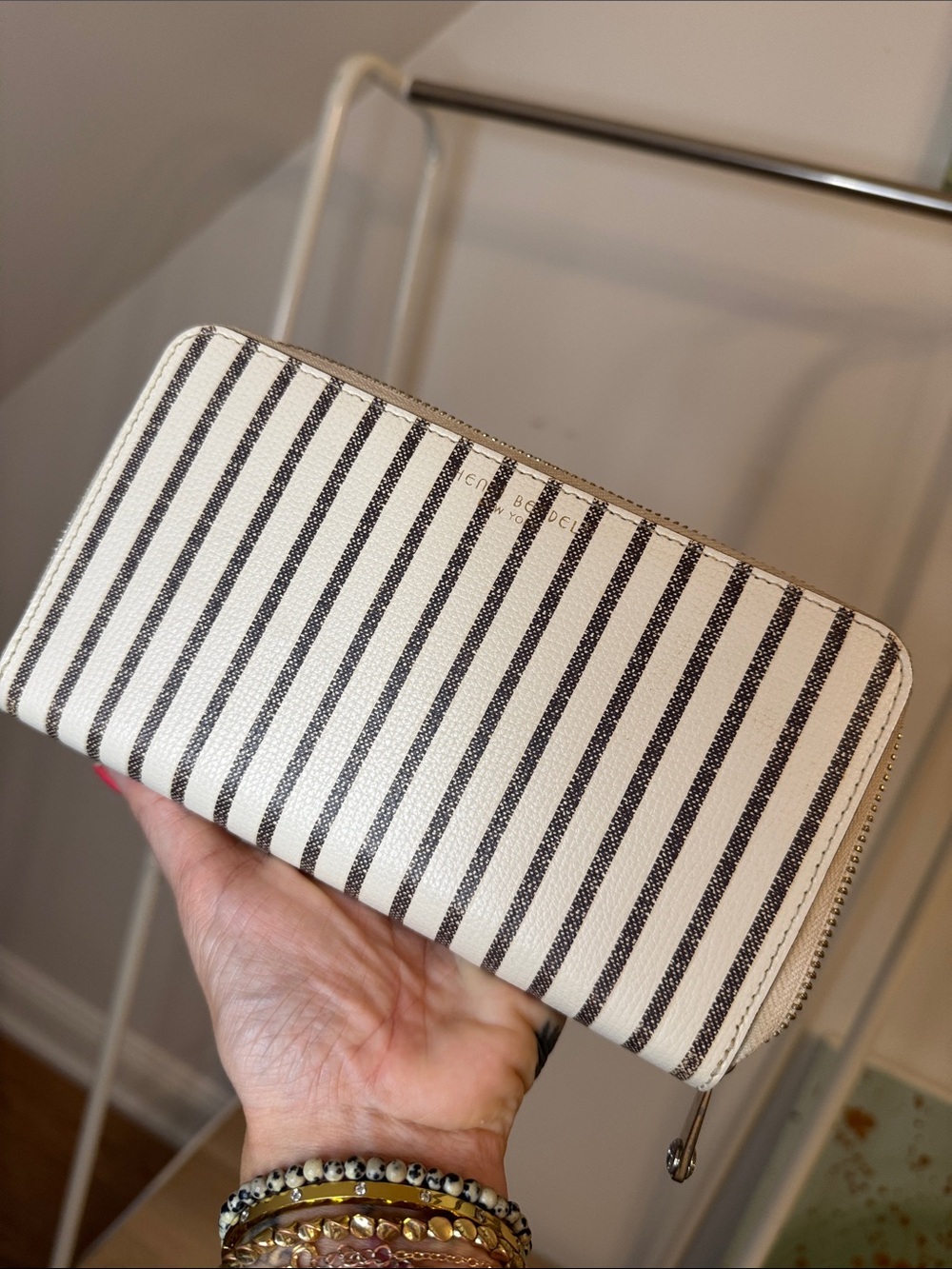 Henri Bendel Striped Zip-Around Wallet, White & Black - Women Accessories